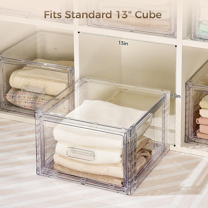 Vtopmart 4 Pack 18QT Clear Stackable Storage Drawers,Easily Assemble Closet Organizers,Plastic Storage Bins for Bathroom,Cabinet,Kitchen Pantry,Under Sink Organization(Medium) - Image 7