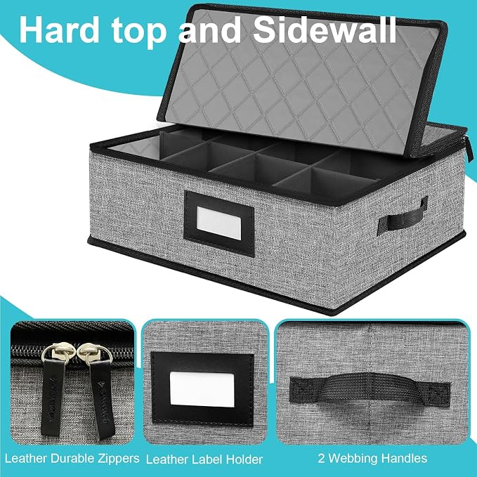 Quilted Mug Cup Storage Box-China Storage Containers Hard Shell,Cup Storage Containers with Lid for Moving Transport,Kichen Dinnerware Storage - Image 4