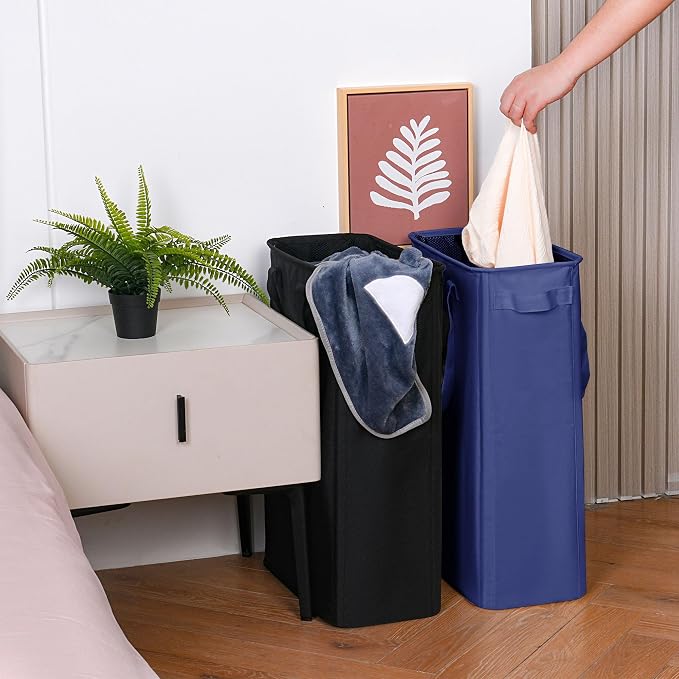 efluky Slim Laundry Basket, Narrow Laundry Hamper with Handles, Collapsible Dirty Clothes Hamper, Tall Laundry Bin for Laundry Room, Dorm and Bedroom, 12.7 Gallons(48L) Blue - Image 4