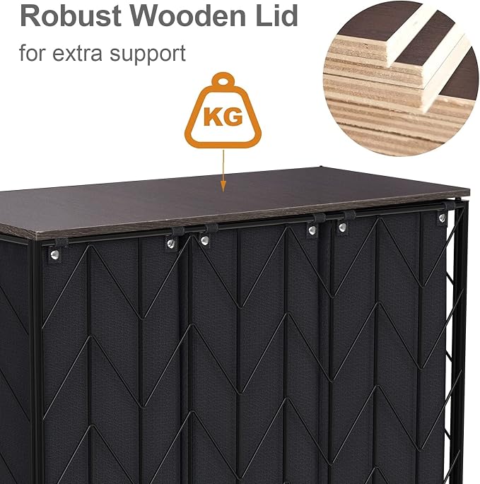 WOWLIVE Laundry Basket with Wheels, 142L Hamper 3 Section with Lid, Dirty Clothes Hamper with Removable Bags, Large Capacity Iron-Made Organizer Laundry Sorter for Dorm, Black - Image 6