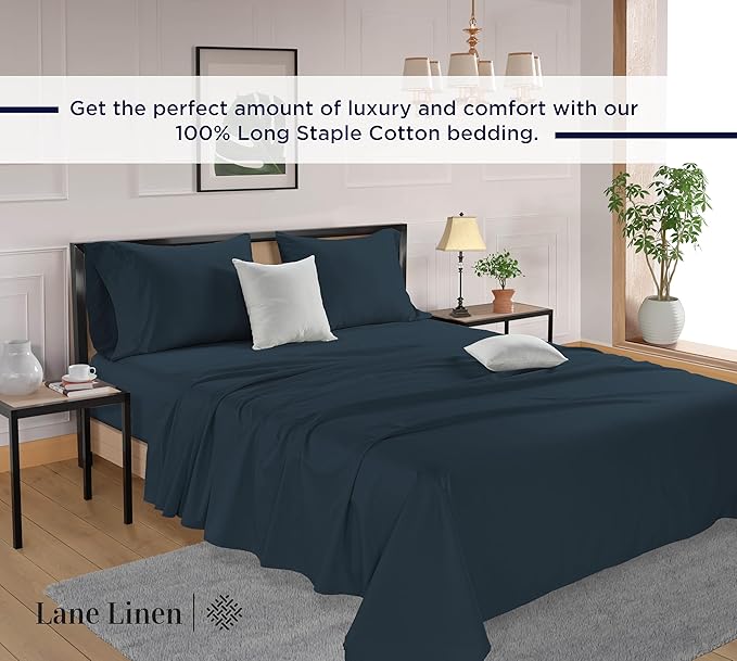 LLANE Linen Split King Sheet Sets for Adjustable Beds - 5 PCs, 600 Thread Count Split King Sheets Set - Sateen Weave King Split Sheets - Split Top King Sheets Set for Adjustable Bed - Estate Blue