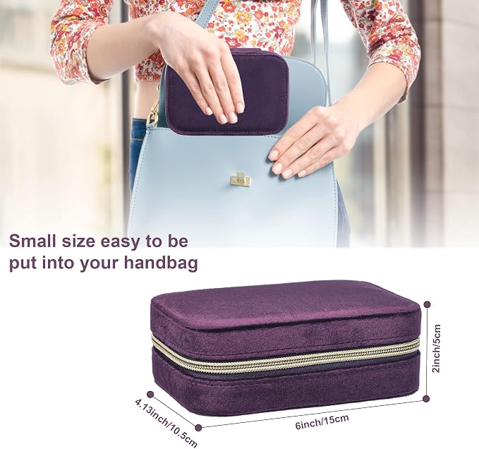 Dajasan Mini Travel Jewelry Case, Small Portable Travel Jewelry Organizer Box, Velvet Jewelry Gift Box for Women Girls (Modena) - Image 2