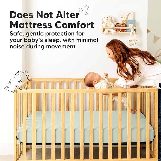 2-Pack Waterproof Crib Mattress Protector Cover Fitted - Quiet Baby Crib Mattress Pad Sheets, 52" x 28" Soft Quilted Cotton Baby Sheet, Machine Washable, Easy Fit, Durable (Soft Fern/Quin)