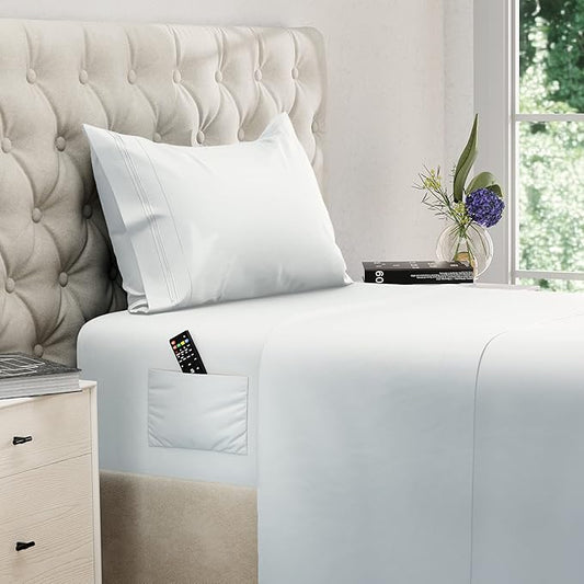 DREAMCARE Twin Sheets - 3 pcs Breathable Cooling Bed Sheets - up to 15" Deep Pocket Twin Bed Sheets with Side Pockets - Extra Soft 100% Brushed Hypoallergenic Hotel Luxury Bedding - White