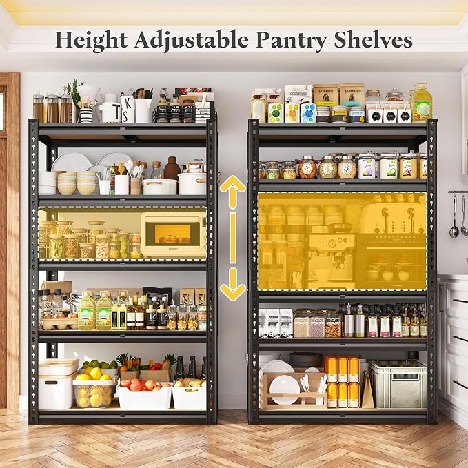 5 Tier Storage Shelves 2020LBS Garage Shelving,Adjustable Heavy Duty Metal Shelving Unit Utility Rack for Garage,Kitchen Pantry Shelf for Warehouse,Closet,Commercial,28" W x 12" D x 59.8" H,Black - Image 4