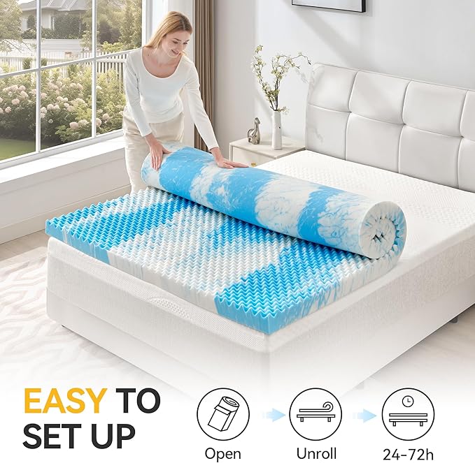 SINWEEK 3 Inch Egg Crate Memory Foam Mattress Topper Queen Size, Soft Mattress Pad for Back Pain Relief, Bed Topper, CertiPUR-US Certified, Blue