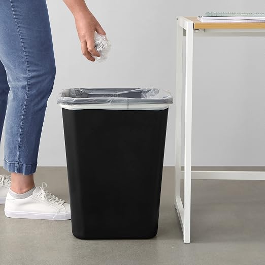Amazon Basics Rectangular Plastic Office Wastebasket, Easy to Clean, 10 Gallon, Black, 2-Pack - Image 6