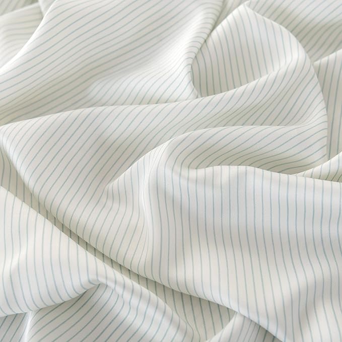 Bella Coterie Luxury Bamboo Viscose Queen Size Sheet Set | 100% Organically Grown | Ultra Soft | Cooling for Hot Sleepers | 18" Deep Pocket [Striped Coastal Blue]