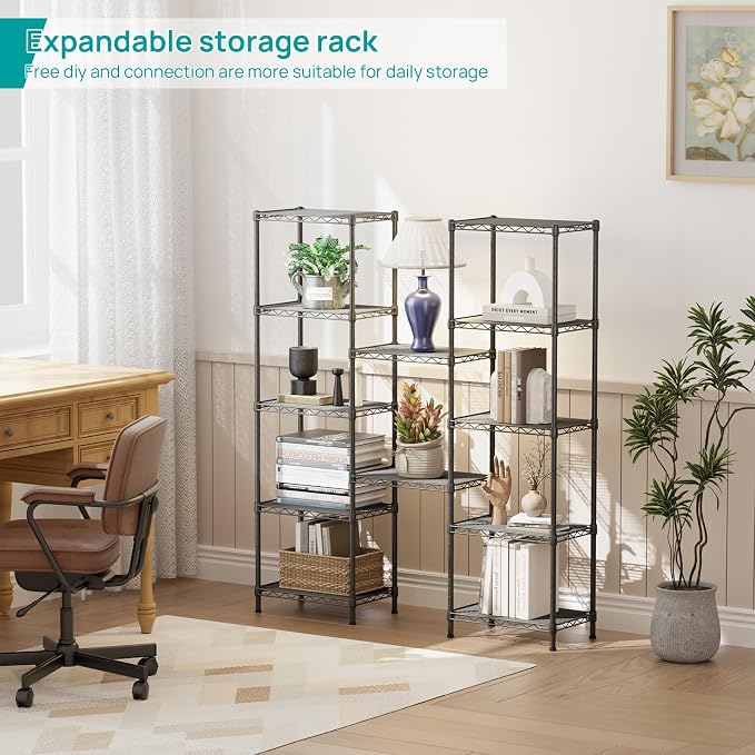 SINGAYE 6 Shelves Bathroom Organizers and Storage Shelf Wire Closet Metal Pantry Kitchen Small Garage Shelving Unit Laundry Room Organization Home Tall Rack Balck 10" D x 16" W x 60”H - Image 5