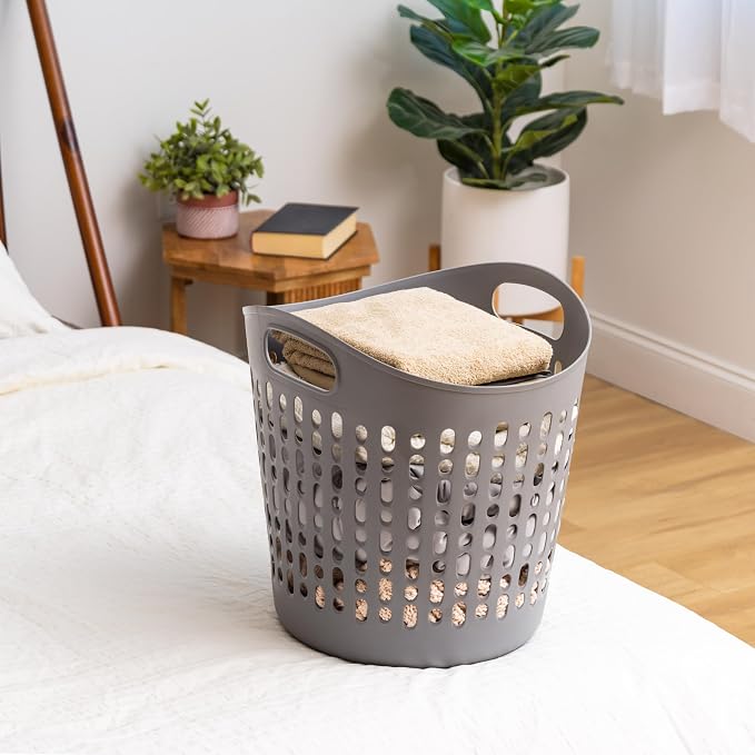 IRIS USA Plastic Laundry Basket Hamper, 3-Pack, 40L / 10 Gal Flexible Dirty Clothes Bag with Ventilation Holes, Bedroom Bathroom Apartment Dorm Laundry Room Blanket Pillow Trinkets Organization, Gray - Image 5