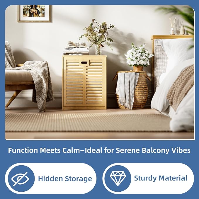 HITNET Tilt Out Laundry Hamper, Bamboo Laundry Cabinet with Hidden Removable Basket, Freestanding Clothes Storage organizer for Bedroom, Bathroom, Living Room, Natural - Image 4