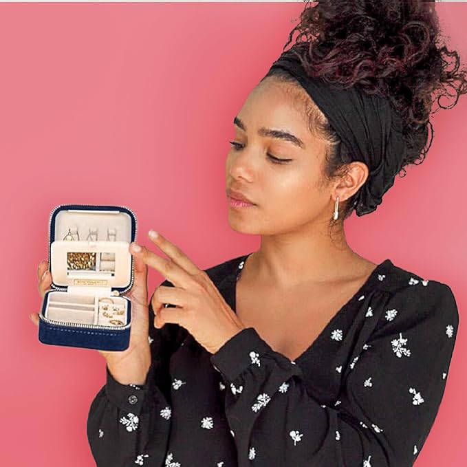 Benevolence LA Plush Velvet Jewelry Box | Travel Jewelry Case Organizer with Mirror | Featured in Oprah's Favorite Things | Best Gifts For Daughter, Girlfriend, Mom | Gifts For Her - Navy Blue - Image 5