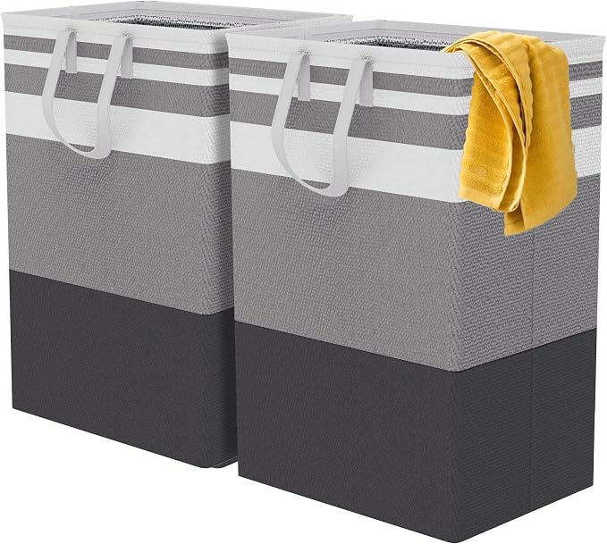 75L Large Laundry Hamper with Handles, Dirty Clothes Hamper for Bedroom Waterproof, Freestanding Tall Laundry Basket Waterproof, Hamper for Bedroom, Bathroom, Dorm, Toys Storage (Stripes, 2 × 75L) by MarchingPin