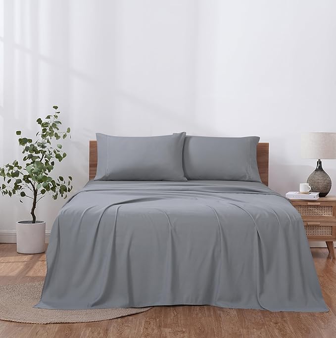 Modern Threads Soft Microfiber Solid Sheets - Luxurious Microfiber Bed Sheets - Includes Flat Sheet, Fitted Sheet with Deep Pockets, & Pillowcases Stone Queen