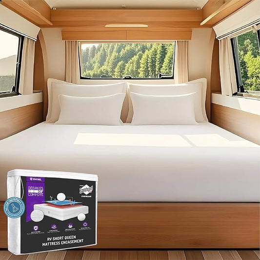 Degrees of Comfort RV Short Queen Mattress Encasement (60x75 Inch) - Bed Bug Proof & Dust Mite Protection, 6-Sided Zippered Water-Resistant Cover, Hypoallergenic Allergy Relief - Fits 9-12" Deep