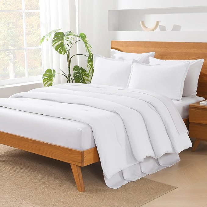 Andency White Comforter King Size - 7 Pieces Bed in a Bag King Bedding Comforter Sets, Summer Solid Soft Lightweight Comforter with Fitted Sheets, Flat Sheets, Pillowcases & Shams