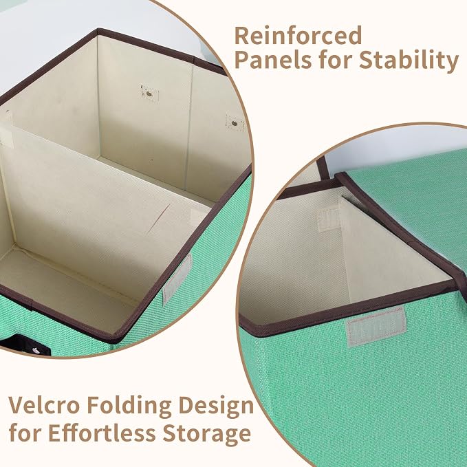 Foldable Fabric Storage Box, 16.5 x 11.8 x 9.8 inches (L x W x H), with Double-Lid & Dividers, Large Organizer for Home, Closet, Office(Green, 1 Pack) - Image 3