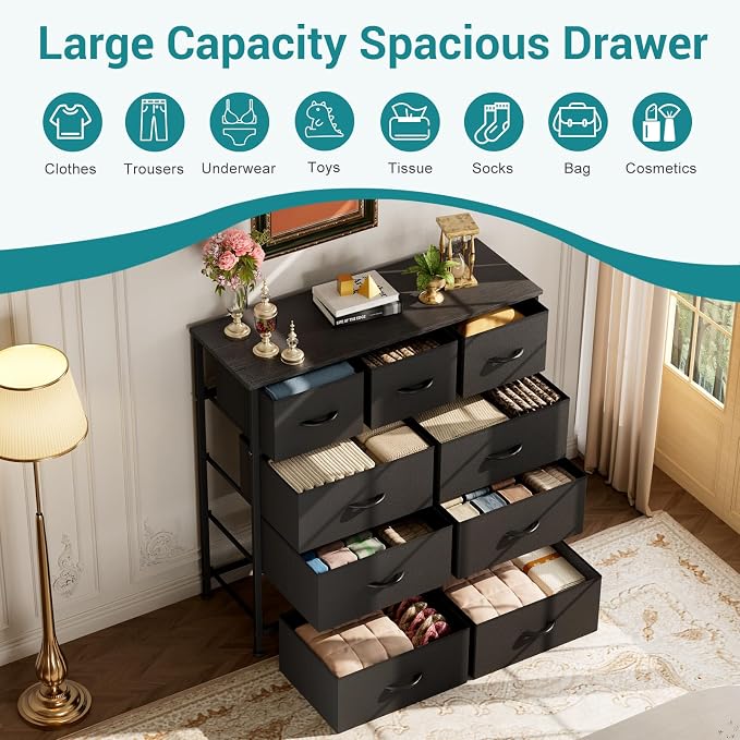 OLIXIS 9 Drawers Storage Organizers Units, Closet Organizers and Storage for Clothes, Fabric Storage Drawer for Living Room, Chest of Dresser in 39.4" D x 11.8" W x 39.9" H, Black - Image 5