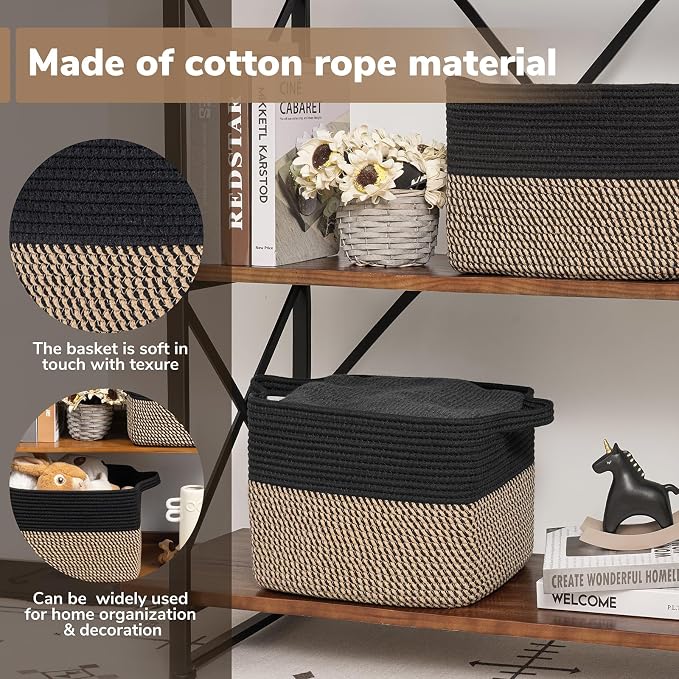 Goodpick Cube Storage Bins - Towel, Book, Cloth, Shoes, Closet Shelf Woven Baskets for Office, Baby Laundry, Toys, 13''x10''x9'' - Image 4
