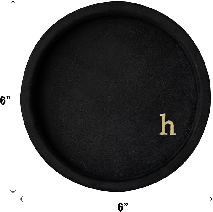 COLLECTIVE HOME - Velvet Jewelry Tray, 6" Monogrammed Jewelry Dish, Smooth Velour Display Dish for Rings, Earrings, Necklaces, Makeup, Personalized Gifts for Women (Black-h) - Image 2