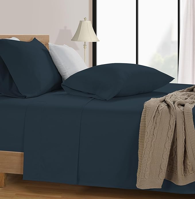 LLANE Linen Split King Sheet Sets for Adjustable Beds - 5 PCs, 600 Thread Count Split King Sheets Set - Sateen Weave King Split Sheets - Split Top King Sheets Set for Adjustable Bed - Estate Blue