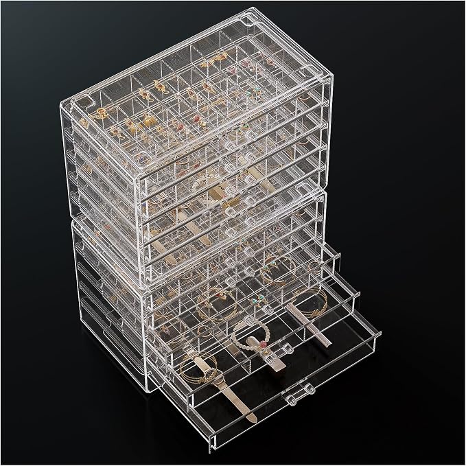 ProCase Acrylic Earrings Holder Organizer Box, Large Clear Earring Jewelry Storage Transparent Stackable Drawers Jewelry Display for Earring Ring Bracelet -Clear, 10 Layers by ProCase