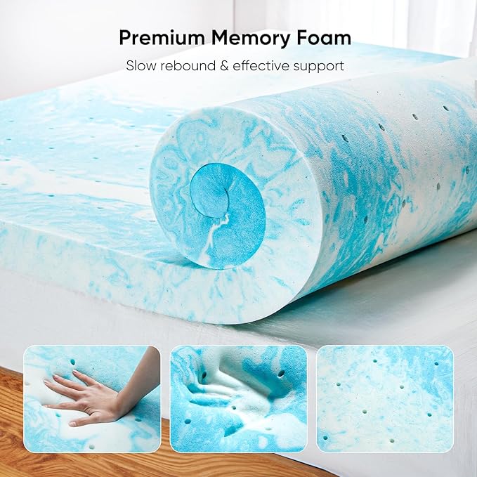 Marsail 2-inch Twin Memory Foam Mattress Topper, Gel Infused Cooling Mattress Topper for Sleeper Sofa, RV, Camper, CertiPUR-US Certified