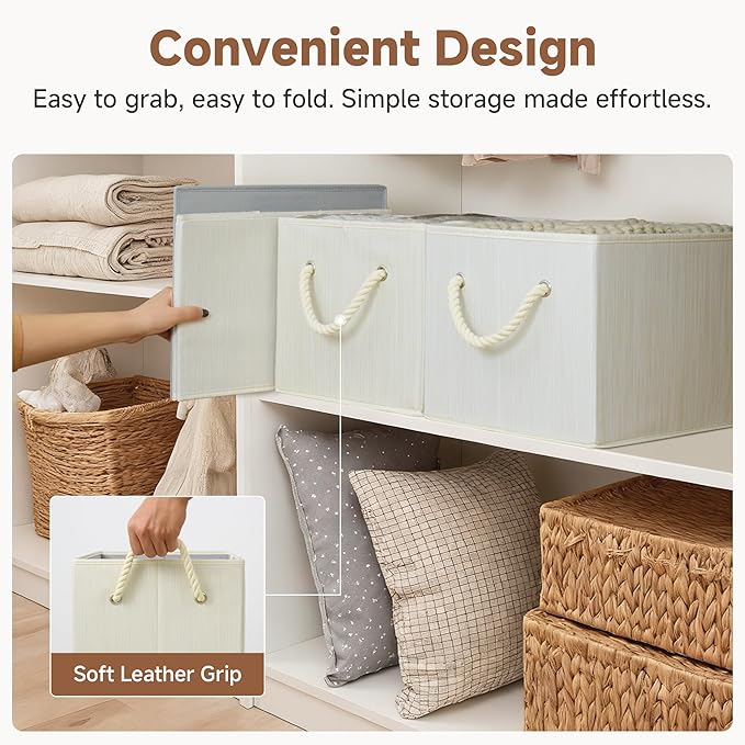 StorageWorks Collapsible Storage Bins, Closet Organizer Bins for Clothes, Fabric Shelf Baskets and Storage, Beige, White & Ivory, 3-Pack, Extra Large - Image 5