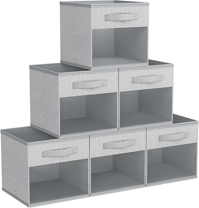 DIMJ Collapsible Storage Cubes, 6 Packs Cube Storage Bins with Window, Fabric Storage Baskets for Shelves, Closet Storage Boxes for Clothes, Toys, Books, 11 Inches Sundries Blended by DiMJ