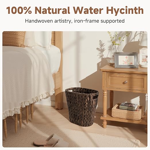 StorageWorks 4.5 Gallon Slim Bathroom Trash Can with Built-in Handles, Decorative Wicker Waste Basket for Bathroom and Bedroom, Office Garbage Cans for Bedroom, Narrow Trash Bin for Decor, Brown - Image 4