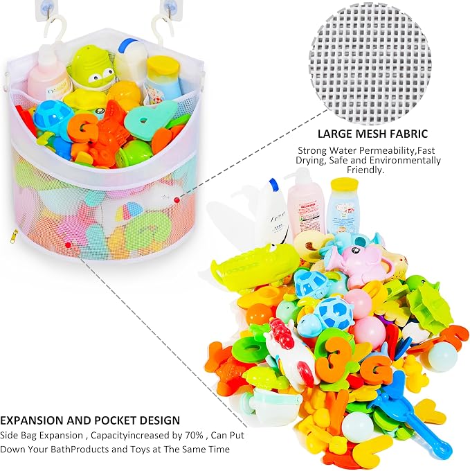 Ligereza Baby Bath Toy Organizer, Quick Drying and Mould Proof, Corner Hang-Suspension Holder, Large Capacity Multi Use Shower Caddy (White) - Image 3