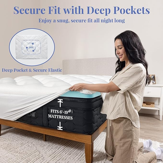 OhGeni Cooling 4 lnch King Size Dual Layer Mattress Topper, 2 Inch Gel Memory Foam, 2 Inch Soft Breathable Pillow Top Pad, Bedroom Mattresses Cover, Extra Comfortable Sleep and Back Pain Relief