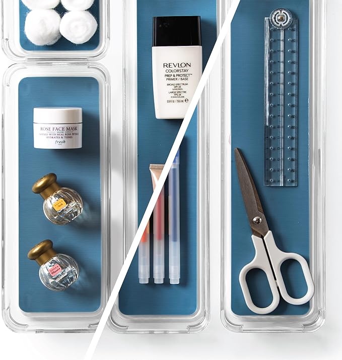 BINO | 4-Piece Drawer Organizer Bin Set - Navy, Small | THE MODULAR+ | Multi-Purpose Storage | Soft-Grip Lining and Non-Slip Rubber Feet | Durable | BPA-Free | Desk Drawer Organizer | Vanity Organizer - Image 4