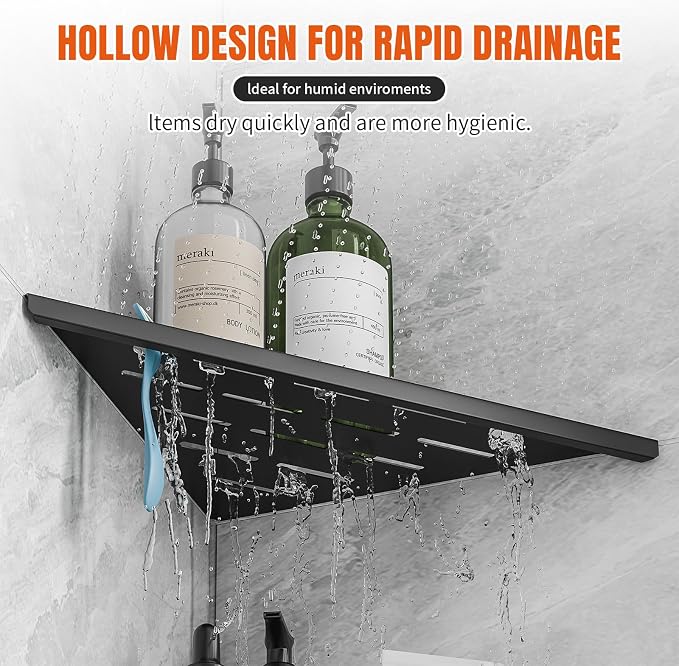 Corner Shower Shelves with Razor Hole, Modern Sturdy Shower Caddy, 10" 304 Stainless Steel Shower Organizers Bathroom Shelf for Tile Wall, No Drilling Grout Mount Shelf for Shower,Bathroom Accessories - Image 7