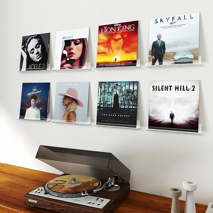 Gotega 8 Pack Vinyl Record Shelf Wall Mount, 12 inch Album Record Holder Display, Clear Acrylic Floating Shelves for Wall, Suitable for Bedroom, Living Room, Magazine Shelf, Kids Bookshelf, etc - Image 2