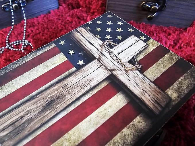 Patriotic Cross American Flag Trinket Box Rosary Jewelry Keepsake Box | US Flag Treasure Box, Patriot Gifts for Men Women Girls Gift Idea, Prayer, First Communion Box, Gifts for Home Décor (3USS) - Image 2