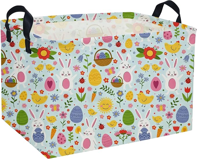 Easter Basket for Kids Gift Bunny Baskets Empty Baby Basket for Boys and Girls Rectangular Toy Storage Bins Organizer Bin Box Cute Egg Room Decor for Home(Bule Easter) by DDBASKET