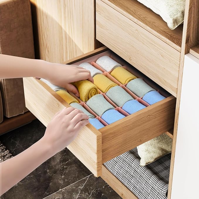 Joyoldelf Sock Drawer Organizer Divider, 16-Cell Underwear Organizers and Storage Fabric Drawer Organizer for Socks, Lingerie, Ties, 2 Packs Pink - Image 4
