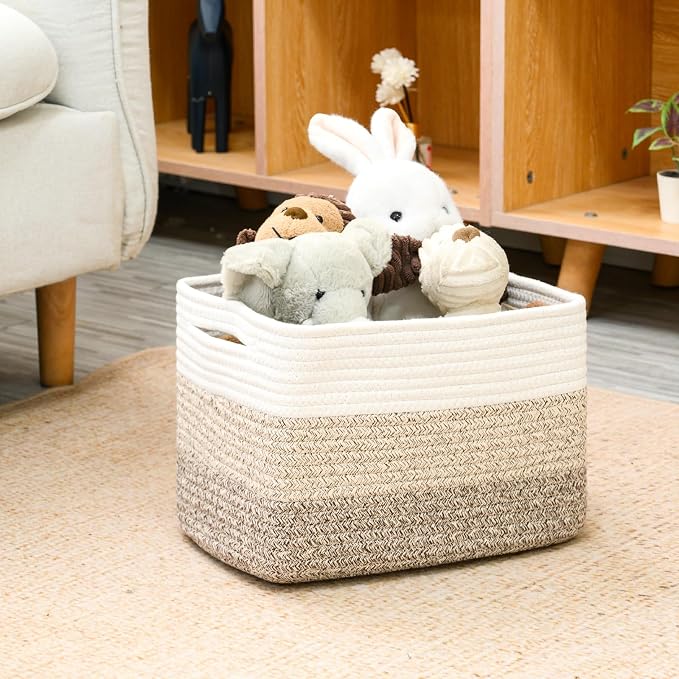 ICERZCZ Shelf Baskets for Organizing, Storage Baskets for Shelves, Woven Baskets for Storage, Cotton Rope Baskets with Handles for Toy, Book, Clothes, 12.5"Lx9.1W"x7.9H", (4 Packs) Gradient Brown - Image 5