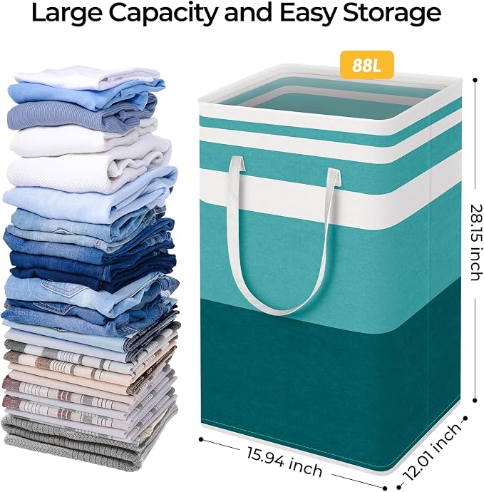 HomeHacks 2-Pack Large Laundry Basket, Waterproof, Freestanding Laundry Hamper, Collapsible Tall Clothes Hamper with Extended Handles for Clothes Toys in the Dorm and Family (Green, 88L) - Image 4
