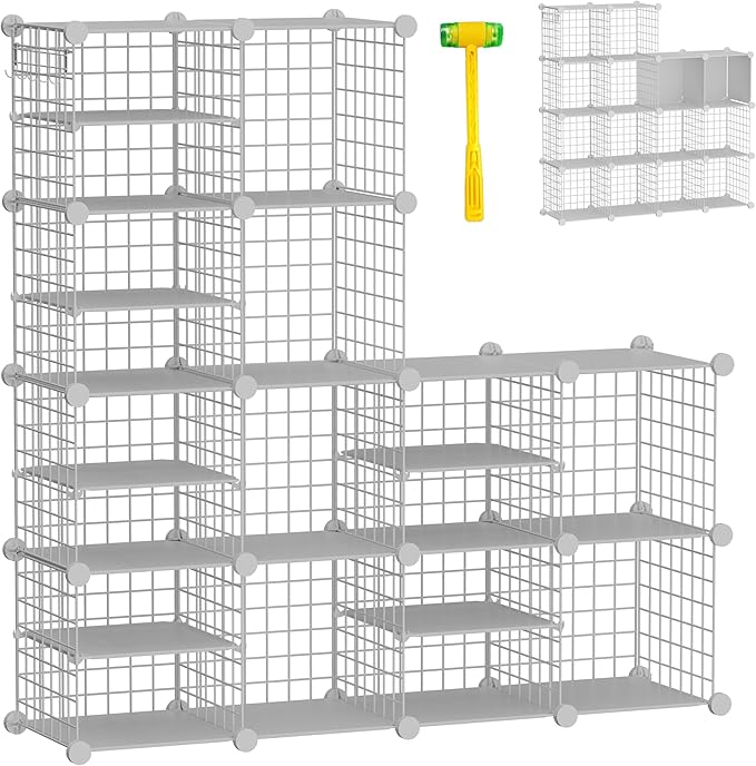 Wire Cube Storage Organizer, 12 Cubes Converted into 14 Cubes, Sturdy Metal Grids Storage Shelf Closet Shelving Units and Storage, Shelves for Bedroom LIvingroom Office by Kiivoena