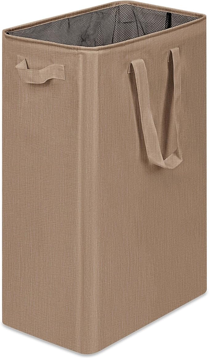 efluky Slim Laundry Basket, Narrow Laundry Hamper with Handles, Collapsible Dirty Clothes Hamper, Tall Laundry Bin for Laundry Room, Dorm and Bedroom, 19.8 Gallon (75L) Flax Brown by efluky