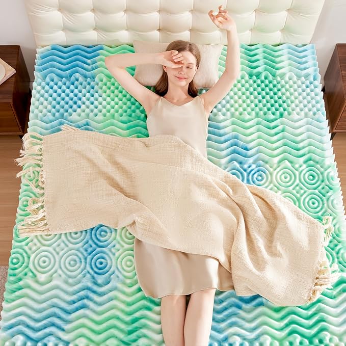 3 Inch 7-Zone Queen Memory Foam Mattress Topper Egg Crate Cooling Gel Infused Mattress Pad Bed Topper for Pressure Relief and Back Pain Soft & Breathable, CertiPUR-US Certified