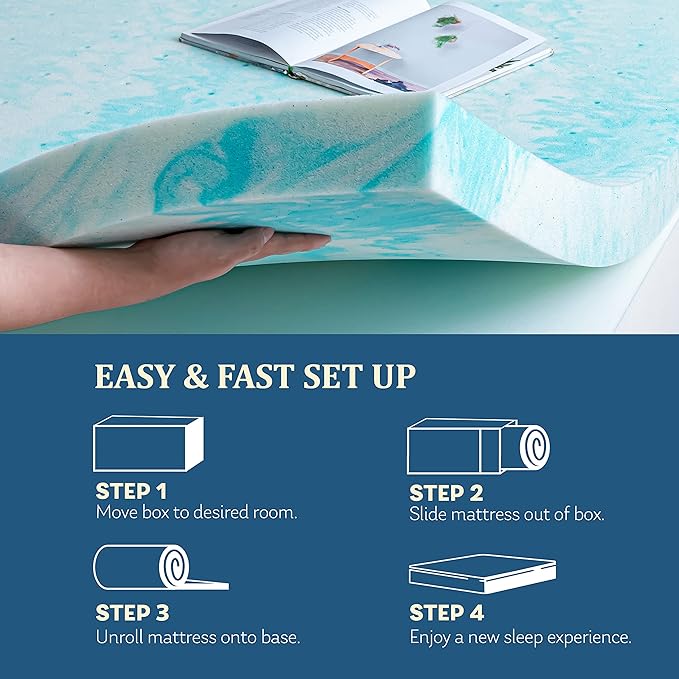EGO Topper 3 Inch Twin XL Memory Foam Mattress Topper, Cooling Gel Foam Mattress Topper for Pressure Relief, Ventilated Design Bed Topper in a Box, CertiPUR-US Certified, 38"×80", Medium