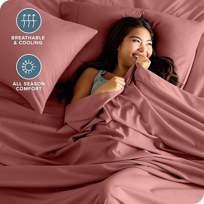 Bare Home Twin Sheet Set - 1800 Ultra-Soft Microfiber Twin Bed Sheets - Double Brushed - Deep Pockets - Easy Fit - 3 Piece Set - Bedding Sheets & Pillowcases (Twin, Dusty Rose)