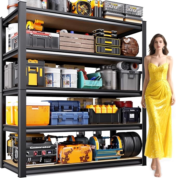 71.2" H Garage Shelving Heavy Duty Storage Shelves, Metal Adjustable Shelving Unit, Utility Garage Organizer Shelf for Basement, Pantry, Kitchen, Warehouse, 45.6" Wx17.7 Dx71.2 H, Black by Unknown