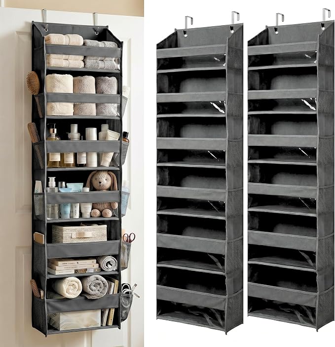 HOMELUX THEORY UPGRADED 6 Tiers Over The Door Organizer Hanging - 100D EXTRA THICK & 50lbs HUGE CAPACITY, 12 Side Mesh Pockets Over The Door Shoe Organizer, Hanging Closet Organizer (Dark Gray, 2pc) by HomeluxTheory