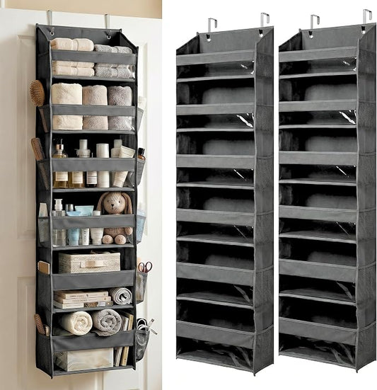 HOMELUX THEORY UPGRADED 6 Tiers Over The Door Organizer Hanging - 100D EXTRA THICK & 50lbs HUGE CAPACITY, 12 Side Mesh Pockets Over The Door Shoe Organizer, Hanging Closet Organizer (Dark Gray, 2pc) by HomeluxTheory