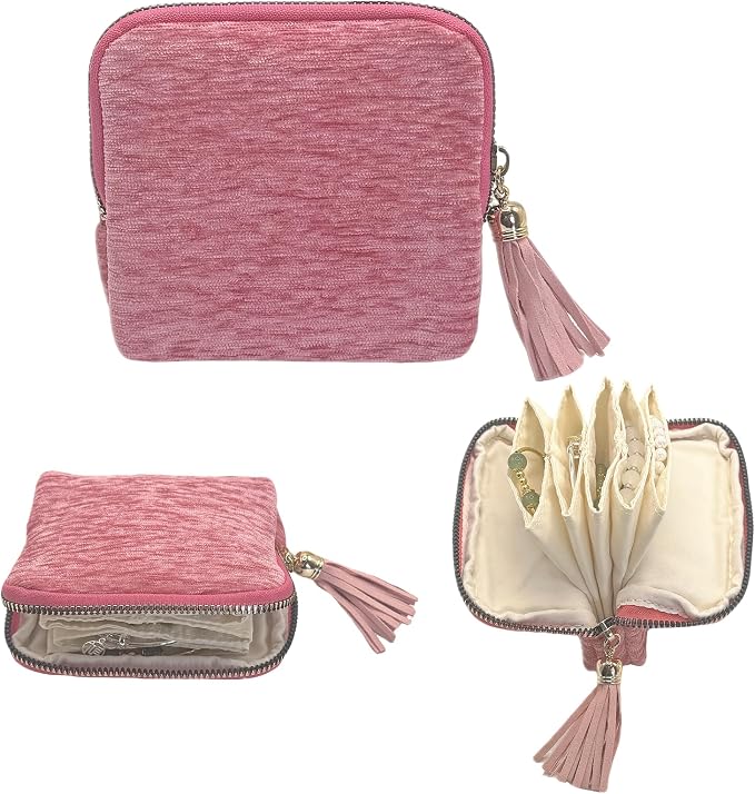 Small Travel Jewelry Case - Jewelry Travel Organizer Bag with Tassel Zipper for Bracelets, Necklaces, Bangles, Jewelry Organizer Storage Bag Gift for Women Girls - LJB001-Pink by ToLoveToLife