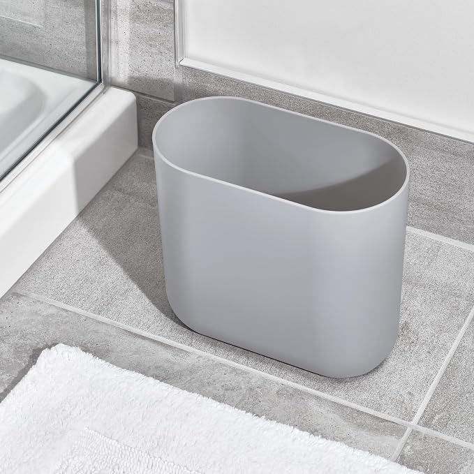 iDesign Small Slim Plastic Bathroom Trash Can, Garbage Can for Bedroom, Office, Desk, Dorm, 2-Pack, Gray - Image 7